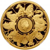 Elizabeth II (1952 -). Gold Proof Queen's Beast Completer coin, Two Ounces of Two Hundred Pounds, 2021 - 2