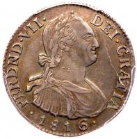 Colombia, Ferdinand VII (1808-33), silver 2-Reales, 1816 NR FJ/JJ, Bogota. PCGS