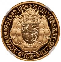 Elizabeth II (1952 -), gold proof Half Sovereign, 1989, 500th anniversary of the - 2