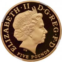 Elizabeth II (1952 -), gold proof Five Pounds, 2008, 60th Birthday of The Prince