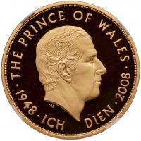 Elizabeth II (1952 -), gold proof Five Pounds, 2008, 60th Birthday of The Prince - 2