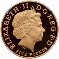 Elizabeth II (1952 -), gold proof Five Pounds, 2008, 450 years since the Accessi