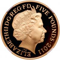 Elizabeth II (1952 -), gold proof Five Pounds, 2011, wedding of Prince William a