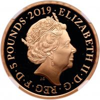 Elizabeth II (1952 -), gold proof Five Pounds, 2019, Tower of London Series, Yeo