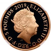 Elizabeth II (1952 -), gold proof Five Pounds, 2019, Tower of London Series, The