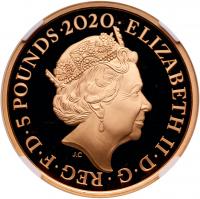 Elizabeth II (1952 -), gold proof Five Pounds, 2020, 250 years since the birth o