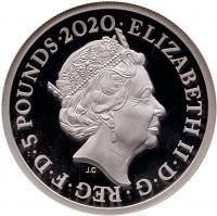 Elizabeth II (1952 -). Silver Proof Three Graces, Two Ounces of Five Pounds, 2020