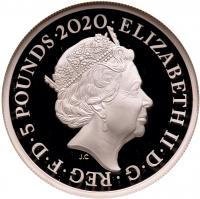 Elizabeth II (1952 -). Silver Proof, Three Graces, Two Ounces of Five Pounds, 2020