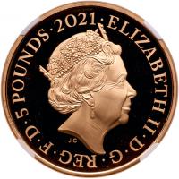 Elizabeth II (1952 -), gold proof Five Pounds, 2021, 95th birthday of Her Majes