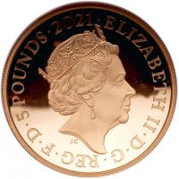 Elizabeth II (1952 -), domed gold proof Five Pounds, 2021, 150th anniversary of