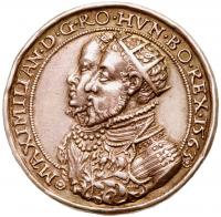 Maximilian II, with Maria of Spain and Ferdinand I. As King of Hungary and Bohemia, 1563-1576. Silver Coronation Medal, 1563 - 2