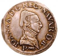 Navarre. Jeanne d' Albert (1562-1572). Silver Teston, 1568