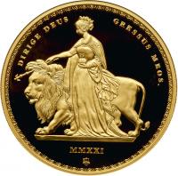 Elizabeth II (1952-). EIC. Gold Proof Two Ounces of Five Pounds, Una and the Lion, 2021 - 2