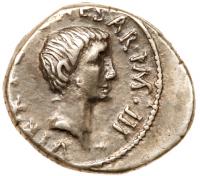 Lepidus & Octavian. Silver Denarius (3.99 g), 43 BC - 2