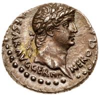 Nero, with Divus Claudius. Silver Drachm (3.61 g), AD 54-68