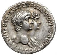Nero, with Agrippina II. Silver Denarius (3.28 g), AD 54-68