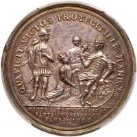 Medal. Silver. 47.3mm. 42.63 gm. Signed I.K. On the Peace of Carlowitz, 1700. - 2