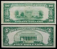 $5 & $20 National Bank Note Pair. Amsterdam City NB. Ch. #4211. Fr. 1800-1, 1802-1. - 2