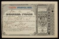 Springfield, MA - Two Cents Postal Note. Jan. 16, 1885.