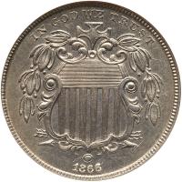 1866 Shield 5C NGC MS64