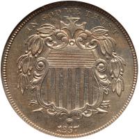 1867 Shield 5C. Rays NGC MS64