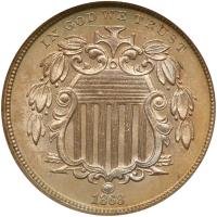 1868 Shield 5C NGC MS64