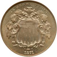 1871 Shield 5C NGC MS64