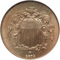 1873 Shield 5C. Open 3 NGC MS64