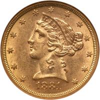 1881 $5 Liberty NGC MS61