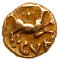 Celtic Coinage. Cunobelin, ca. early 1st Century AD to AD 40. Gold Quarter Stater (1.31 g)