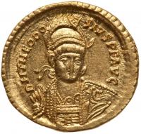 Theodosius II, AD 402-450. Gold Solidus (4.5 g.) Mint State