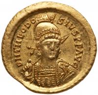 Theodosius II, AD 402-450. Gold Solidus (4.49 g.) Mint State