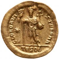 Theodosius II. Gold Solidus (4.36 g), AD 402-450 EF - 2