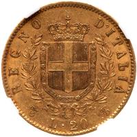 Italy. 20 Lire, 1862 T BN NGC AU58 - 2