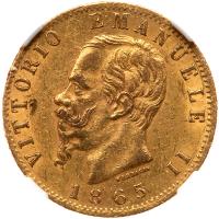 Italy. 20 Lire, 1865 T BN NGC AU58