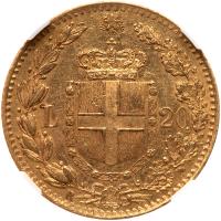 Italy. 20 Lire, 1880-R NGC MS62 - 2