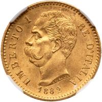 Italy. 20 Lire, 1882-R NGC MS64