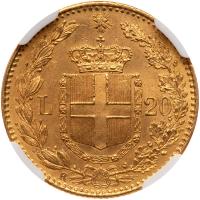 Italy. 20 Lire, 1882-R NGC MS64 - 2
