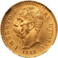 Italy. 20 Lire, 1882-R NGC MS63