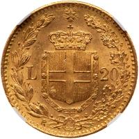 Italy. 20 Lire, 1882-R NGC MS63 - 2