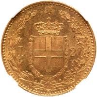 Italy. 20 Lire, 1882-R NGC MS63 - 2