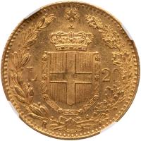 Italy. 20 Lire, 1882-R NGC MS62 - 2