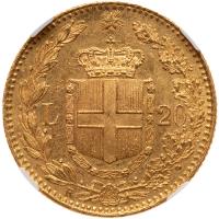 Italy. 20 Lire, 1882-R NGC MS62 - 2