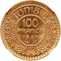 Tunisia. 100 Francs, AH1349/1930 NGC MS67 - 2