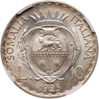 Italian Colonies: Somalia. 10 Lire, 1925-R NGC MS63 - 2