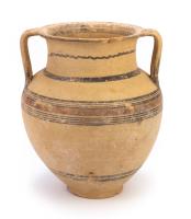 Cypro-Mycenaean Pottery, Large Polychrome Amphora, Pigments Well Preserved and in Near Choice Condition.