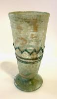 Roman Glass: Translucent Greenish Glass Beaker with Cobalt Blue Embellishments ca. 4th-5th Century A.D.