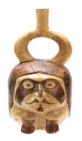 Moche, Polychrome Stirrup Spout Vessel with Painted Face