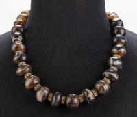 Agate Bead Necklace, 1st Millennium BC, Newly Strung with Modern Textured Spacers and S Hook Clasp