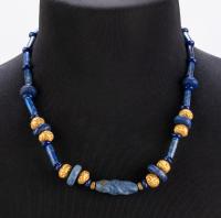 Beautiful, Ancient Lapis Lazuli and Round High Karat Gold Bead Necklace, Newly Strung, from the 1st Millennium.